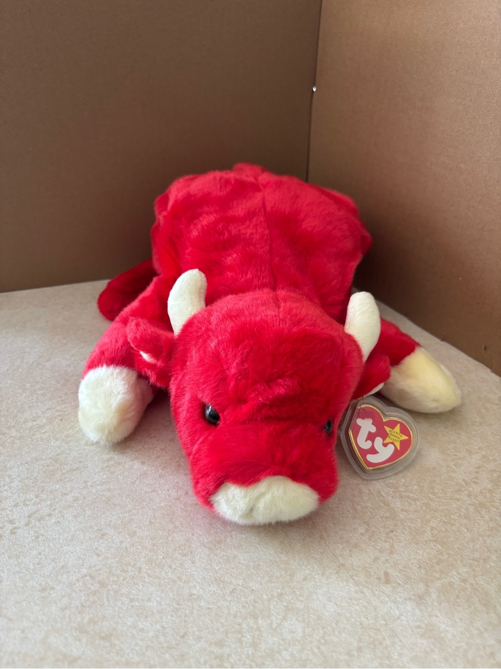 Ty Red and Cream Plush Bull